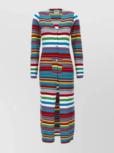 Moschino Jeans Striped Knit Long Cardigan In Multicolor