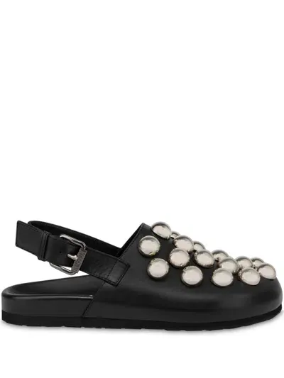 Moschino Stud-detail Rubberised Leather Mules In Black