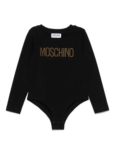 Moschino Kids' Studded Logo Bodysuit In Black