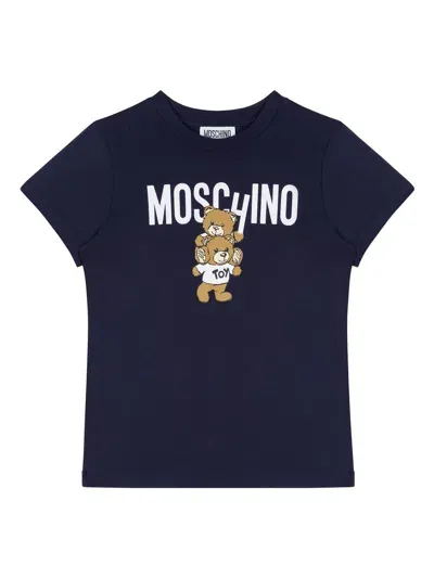 Moschino Kids' T-shirt Con Stampa Teddy Bear In Blue