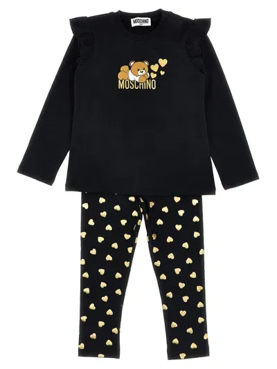 Moschino Kids' Cotton Sweatshirt & Leggings In Black