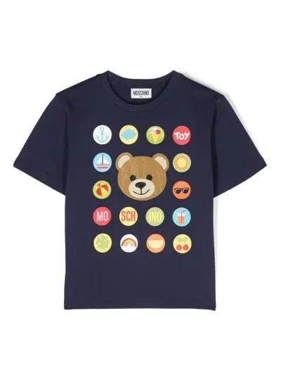 Moschino Kids' Teddy Bear Motif T-shirt In Blau