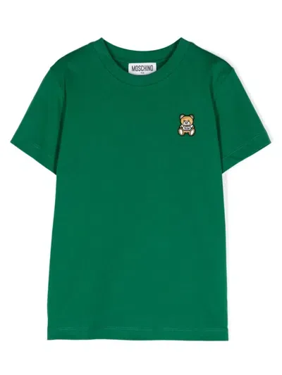 Moschino Kids' Teddy Bear-patch Cotton T-shirt In Green