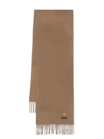 Moschino Teddy Bear-patch Scarf In Beige