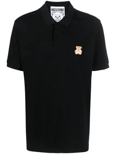 Moschino Teddy Bear-patch Polo Shirt In Black