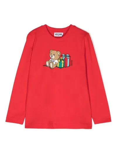 Moschino Kids' Teddy Bear-print T-shirt In Red