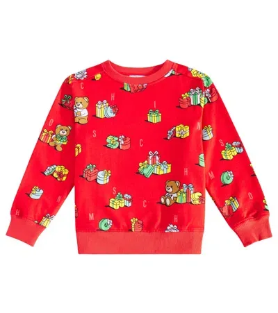 Moschino Kids' Teddy Bear Printed Cotton Sweatshirt In Red