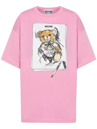 Moschino Teddy Bear Cotton T-shirt In Pink