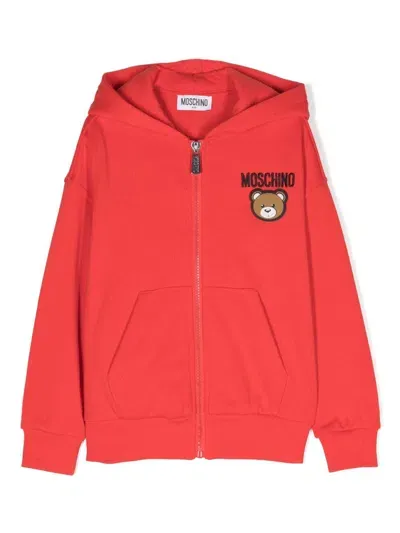 Moschino Kids' Teddy Bear Zip-up Hoodie In Red