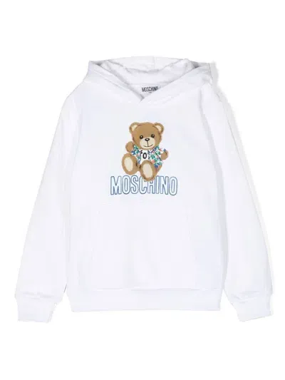 Moschino Teddy-print Logo Hoodie In 白色