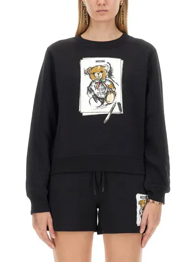 Moschino Teddy Print Sweatshirt In Black