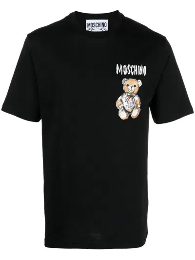 Moschino Teddy Bear-print Cotton T-shirt In Black