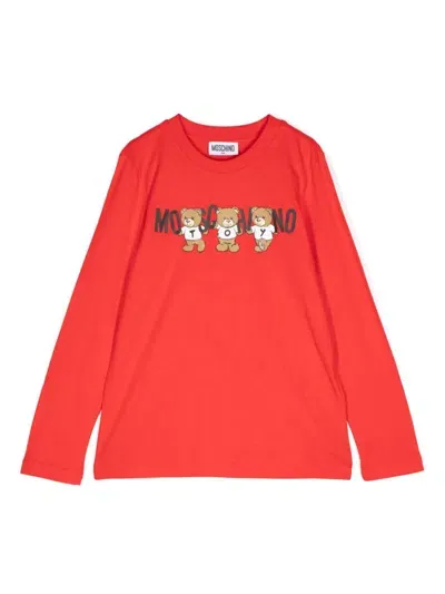 Moschino Kids' Teddybear-motif T-shirt In Red