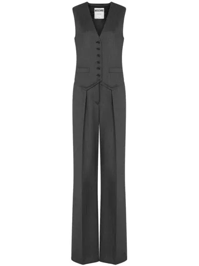 Moschino Grain De Poudre Wool Long Jumpsuit In Grey