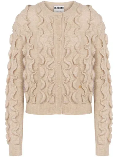 Moschino Ruffled Wool Blend Cardigan In Neutrals