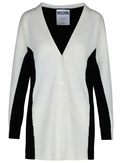 Moschino Two-tone V-neck Cardigan In White