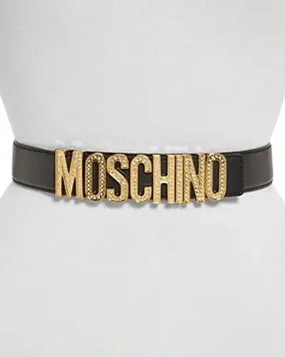 Moschino Women's Embellished Logo Leather Belt In Black/gold