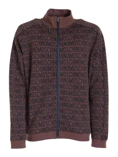 Moschino Zip High Neck Sweater In Brown