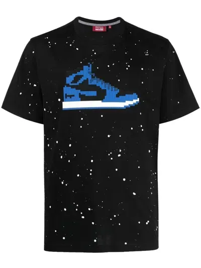 Mostly Heard Rarely Seen 8-bit Marina Blue Paint-splatter Cotton T-shirt In Black