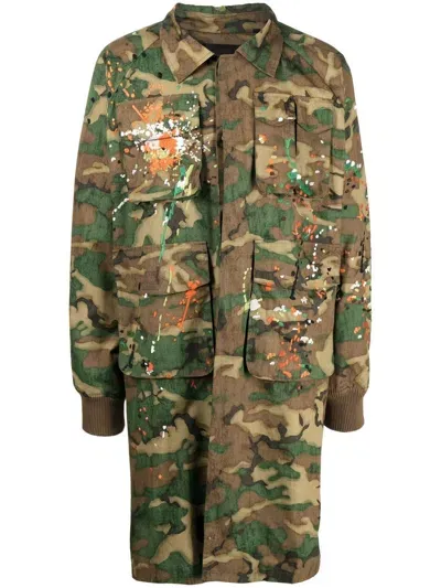 Mostly Heard Rarely Seen Camouflage Backpack Long Coat In Green