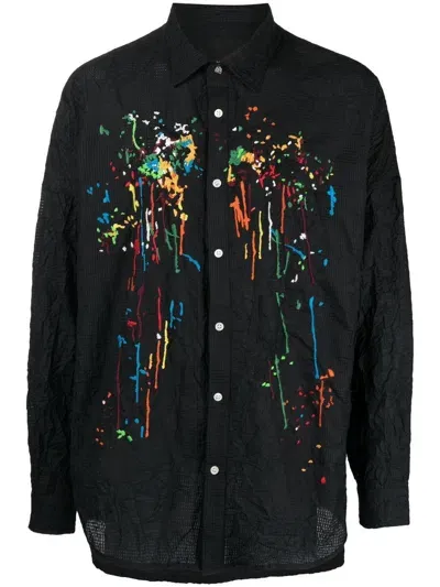 Mostly Heard Rarely Seen Crinkle Paint-embroidered Shirt In Black