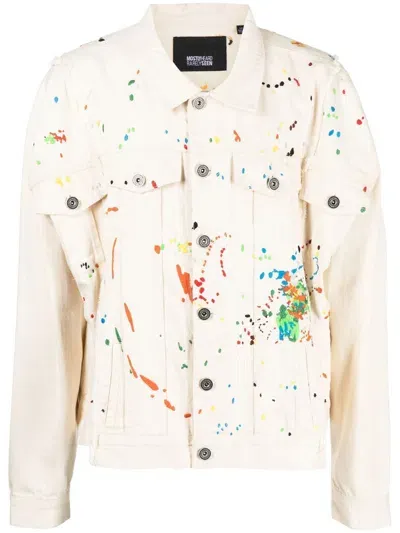 Mostly Heard Rarely Seen Paint-embroidered Denim Jacket In Neutrals