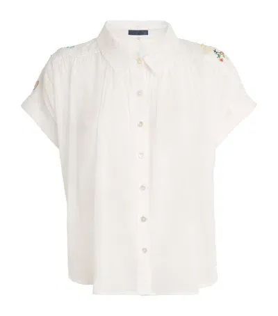 Mother Cotton Embroidered The Gather It Up Top In White