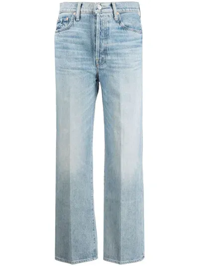 Mother Logo-patch Cropped Jeans In Blue