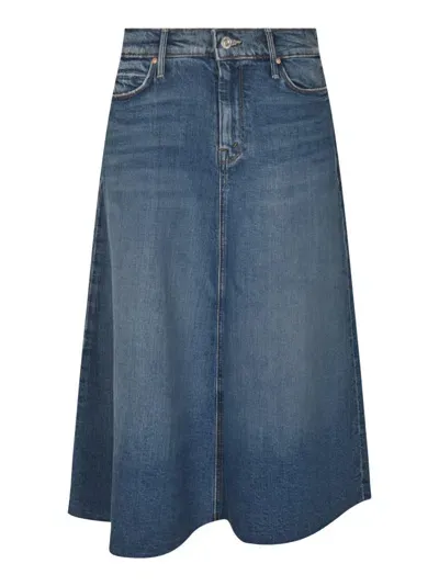 Mother The Circle Midi Frayed Skirt In Blue