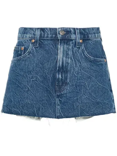 Mother The Fun Dip Micro Cut Denim Miniskirt In Blue