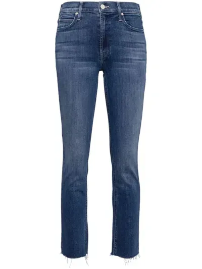 Mother The Mid Rise Dazzler Ankle Fray Straight-leg Jeans In 蓝色