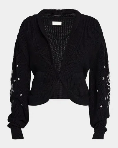 Mother The Puff Sleeve Cardigan Up Your Sleeve Sweater In Black - Size X-large