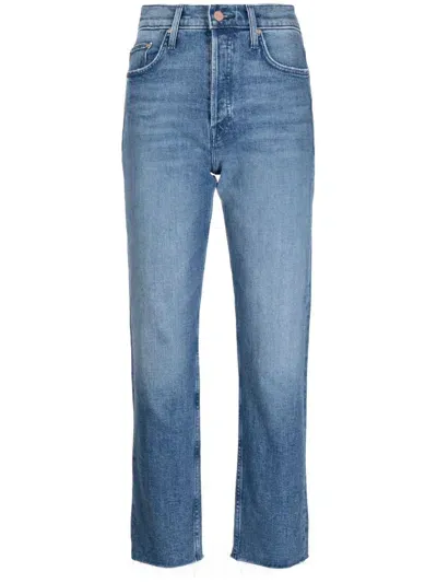 Mother Tomcat Stonewashed Cropped Jeans In Blue