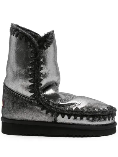 Mou Eskimo 18 Crochet-trim Metallic-leather Boots In Black