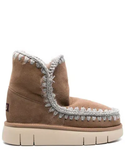 Mou Eskimo 18 Overstitch Ankle Boots In Brown