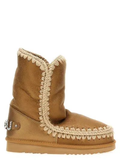 Mou Eskimo 24 Low Heels Ankle Boots In Leather Color Suede In Beige