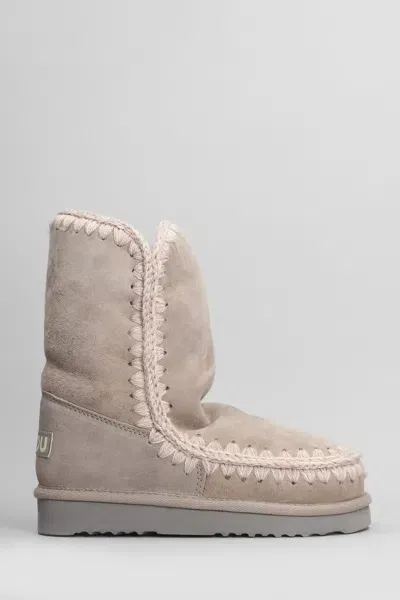 Mou Eskimo 24 Low Heels Ankle Boots In Beige Suede