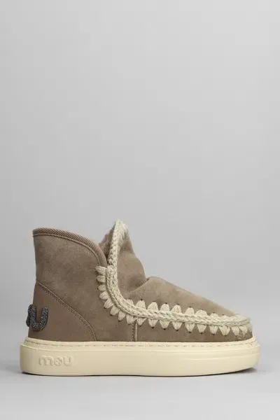 Mou Eskimo Sneaker Bold Low Heels Ankle Boots In Taupe Suede