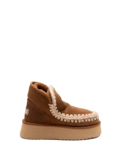 Mou Mini Eskimo Beige Ankle Boots With Logo Patch On The Rear In Leather And Suede Woman