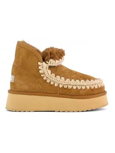 Mou Mini Eskimo Platform Boot In Cognac Suede In Leather Brown