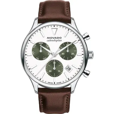 Movado Calendoplan Chronograph Leather Strap Watch, 43mm In Brown