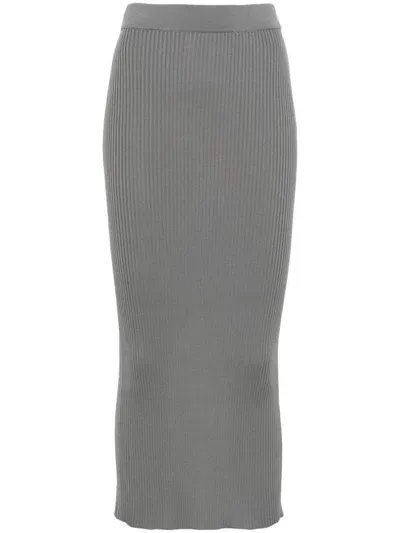 Mrz Ribbed-knit Midi Skirt In Grey