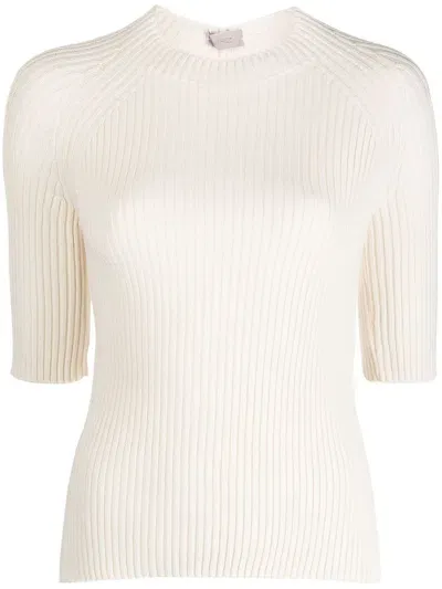 Mrz Three-quarter Sleeve Ribbed Knitted Top In Neutrals