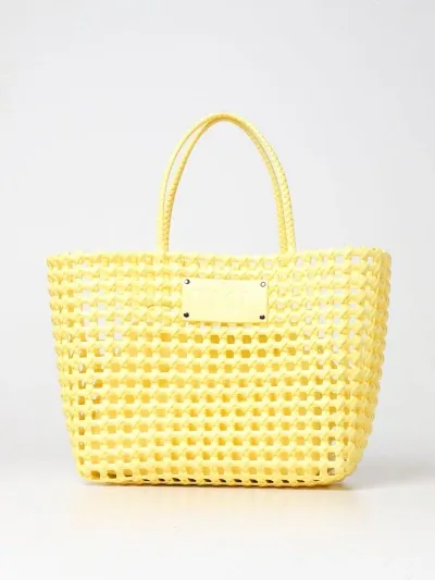 Msgm Woven Logo Patch Top Handle Bag In Yellow