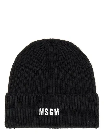 Msgm Beanie Hat In Black