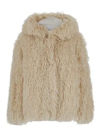 Msgm Faux-fur Single-breasted Jacket In Neutrals