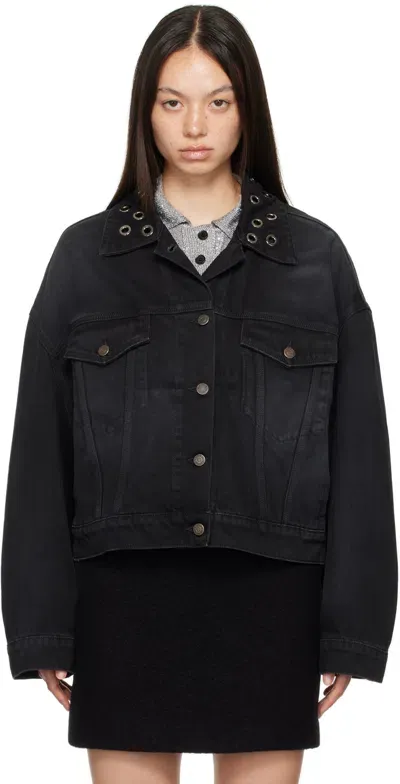 Msgm Black Eyelet Denim Jacket In 99 Black