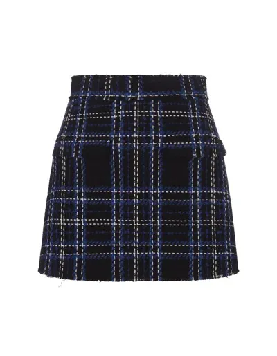 Msgm Black Fabric Skort With Blue Check Pattern