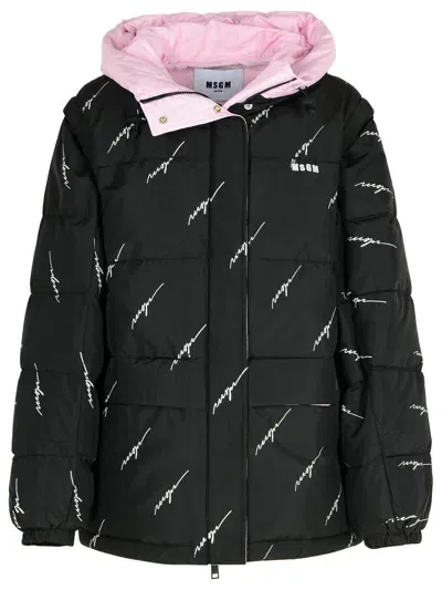 Msgm Black Polyester Down Jacket