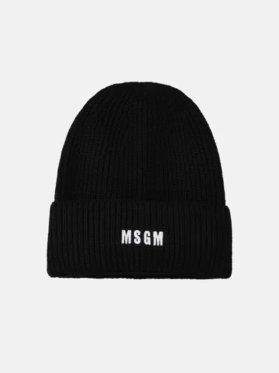 Msgm Black Wool Blend Beanie